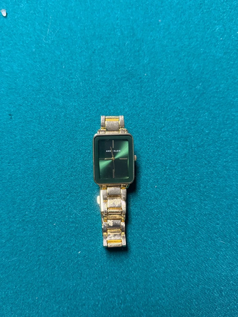 Anne Klein Quartz Classic Rectangular Green and Gold-Tone Alloy Metal Watch